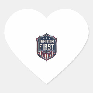 Freedom First USA 1776 Patriotic Shield T-Shirt De Heart Sticker