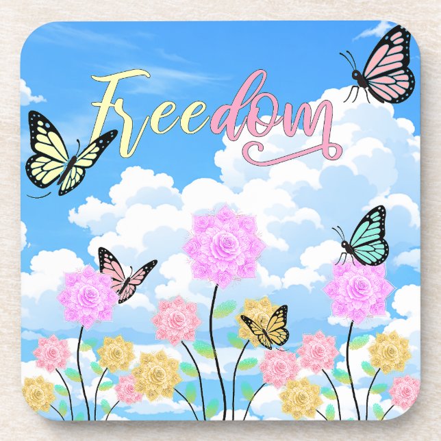 Freedom Floral Butterfly Design Coaster (Front)