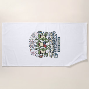 Freedom Frog Squad Vintage Patriotic Shirt Design_ Beach Towel