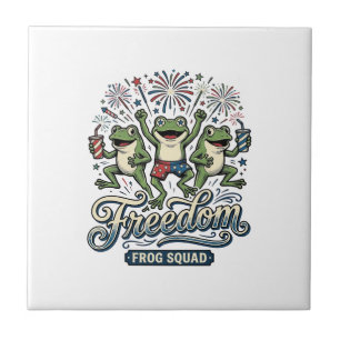 Freedom Frog Squad Vintage Patriotic Shirt Design_ Ceramic Tile