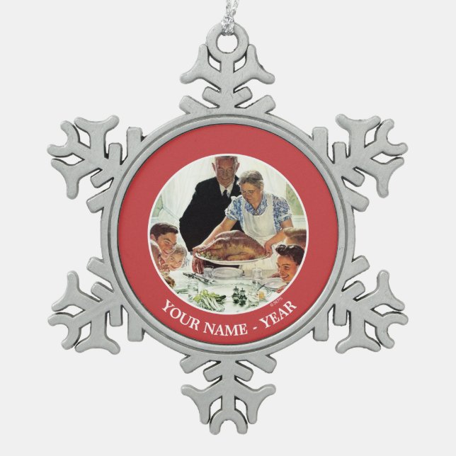 Freedom From Want Snowflake Pewter Christmas Ornament (Front)