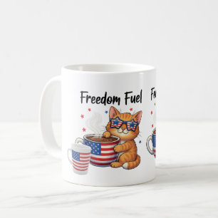 Freedom Fuel For Cat Moms – Patriotic Cat & Coffee Mug