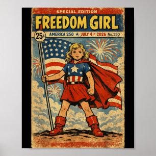Freedom Girl America 250 July 4th 2026 Retro Comic Poster