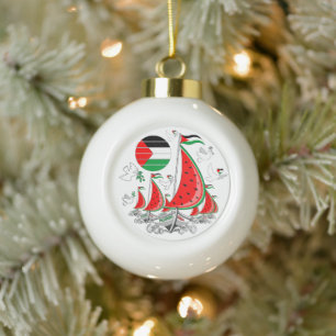 Freedom Global Sumud Flotilla Boats to Gaza Ceramic Ball Christmas Ornament