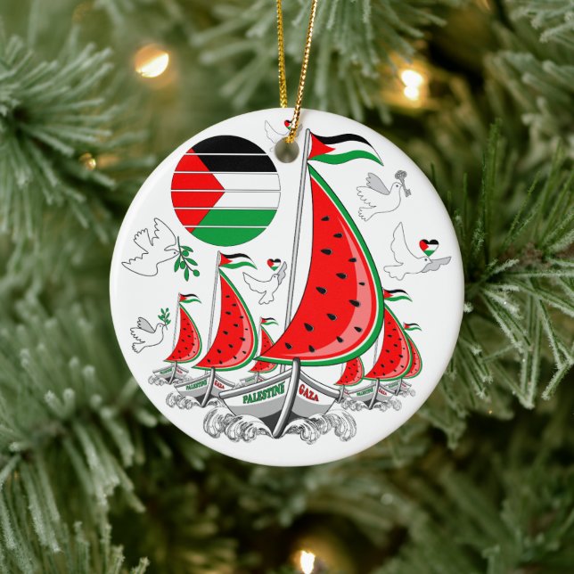 Freedom Global Sumud Flotilla Boats to Gaza Ceramic Ornament (Tree)