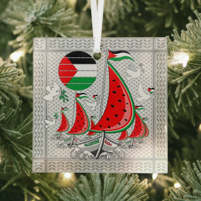 Freedom Global Sumud Flotilla Boats to Gaza Glass Tree Decoration (Insitu)