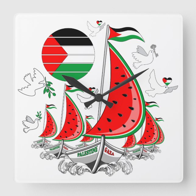 Freedom Global Sumud Flotilla Boats to Gaza Square Wall Clock (Front)
