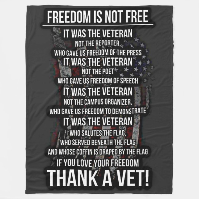 FREEDOM IS NOT FREE FLEECE BLANKET (Front)
