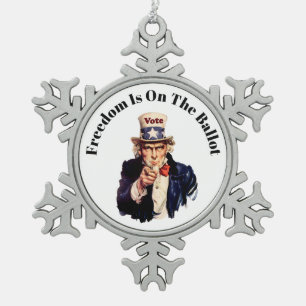 Freedom Is On The Ballot 2026 Snowflake Pewter Christmas Ornament