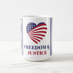 Freedom & Justice American Flag with Heart.  Coffee Mug