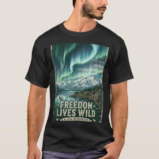 Freedom Lives Wild Alaska Northern Lights Cabin. T-Shirt