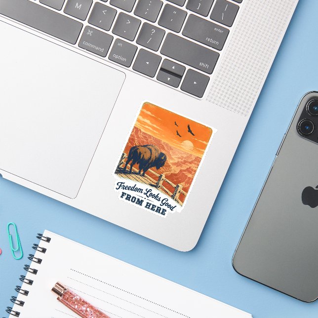 Freedom Looks Good Canyon Sticker (Laptop w/ iPhone)