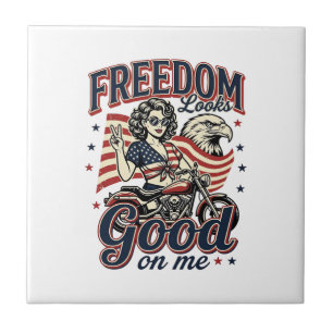 Freedom Looks Good Patriotic Vintage Eagle Ceramic Tile