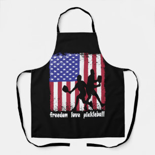 Freedom Love Pickleball 4th of July American Flag Apron