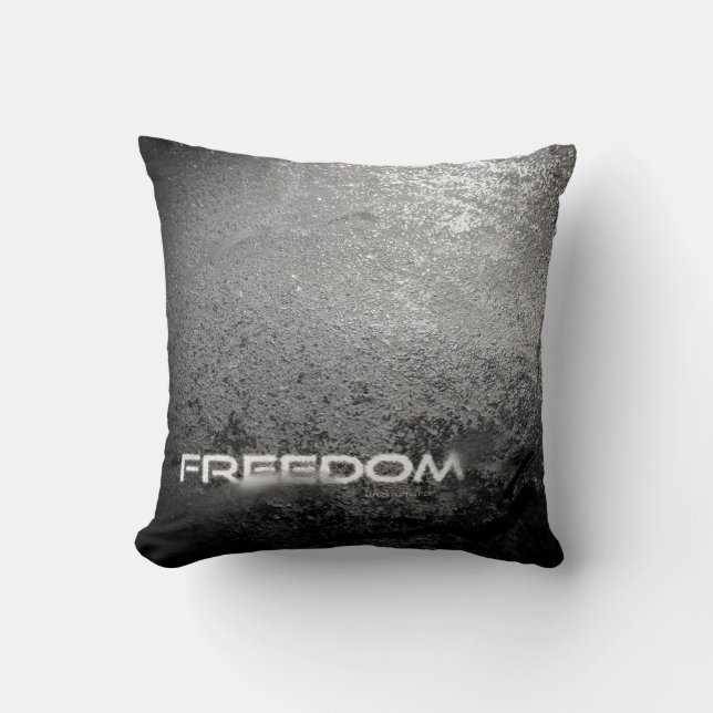 Freedom on dark grey stone or concrete imitation cushion (Front)