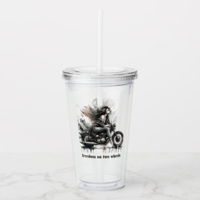 freedom on two wheels - acrylic cup rider design . (Front)