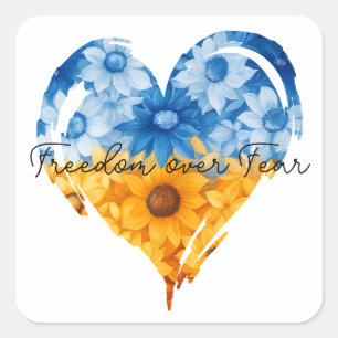 Freedom Over Fear Sunflower Hearts Square Sticker