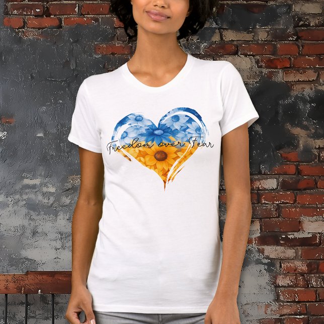 Freedom Over Fear Sunflower Hearts Women's T-Shirt (Freedom over Fear Sunflower Heart Ukraine Support Women's White T-Shirt
)