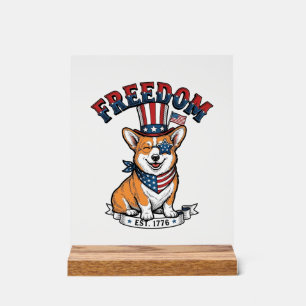 Freedom Patriotic Corgi Vintage Engraving T-Shirt_ Acrylic Sign