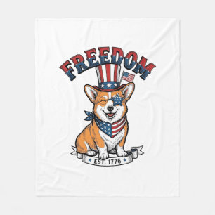 Freedom Patriotic Corgi Vintage Engraving T-Shirt_ Fleece Blanket