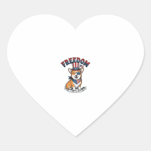 Freedom Patriotic Corgi Vintage Engraving T-Shirt_ Heart Sticker
