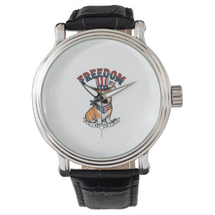 Freedom Patriotic Corgi Vintage Engraving T-Shirt_ Watch