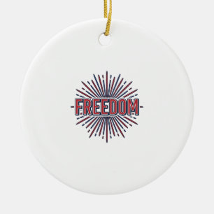 Freedom Patriotic Firework Vector Shirt Design_1 Ceramic Ornament