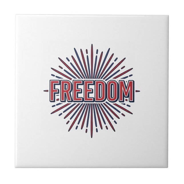 Freedom Patriotic Firework Vector Shirt Design_1 Ceramic Tile (Front)