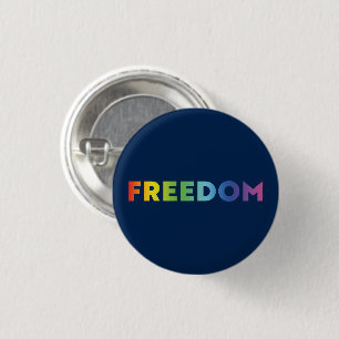 Freedom rainbow gradient typography lgbtq blue 3 cm round badge