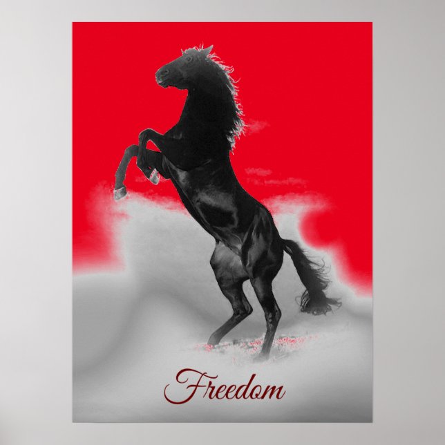 Freedom Red Black Grey Rearing Horse Pop Art Poster (Front)