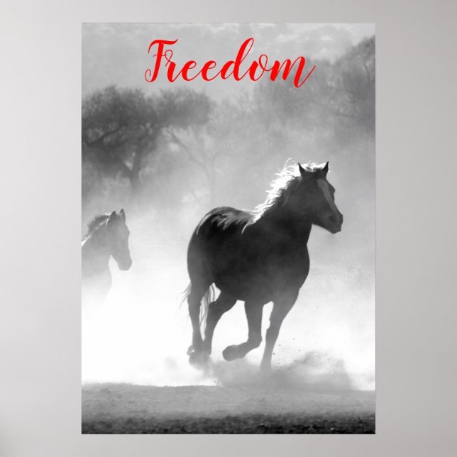 Freedom Red Black White Running Horses Poster (Front)