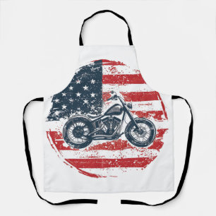 Freedom Ride: Retro Motorcycle and American Flag  Apron