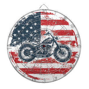 Freedom Ride: Retro Motorcycle and American Flag Dartboard