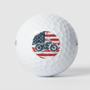 Freedom Ride: Retro Motorcycle and American Flag Golf Balls