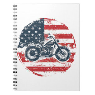 Freedom Ride: Retro Motorcycle and American Flag Notebook