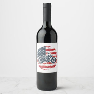 Freedom Ride: Retro Motorcycle and American Flag Wine Label