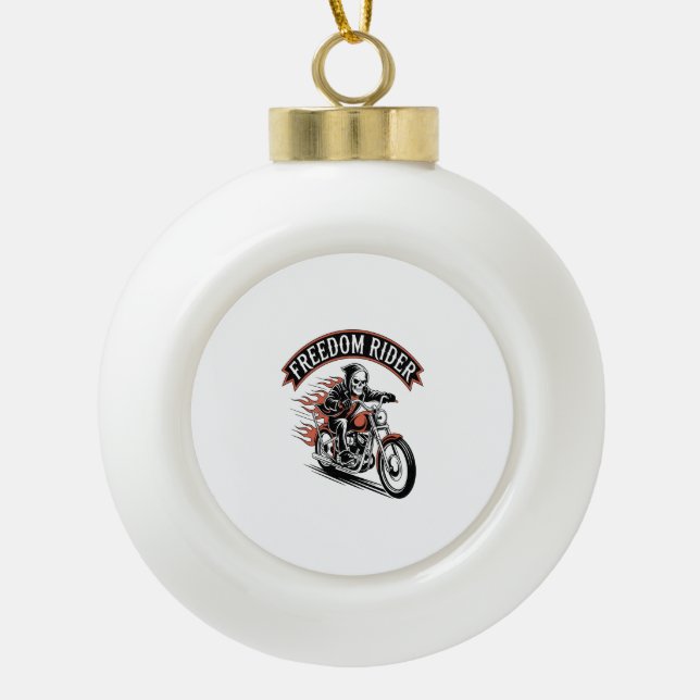 FreeDom Rider Biker Ceramic Ball Christmas Ornament (Front)
