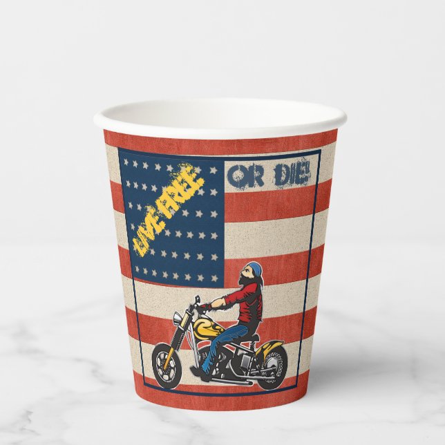 Freedom Rider Biker on USA Flag Paper Cups (Front)