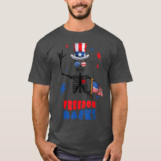 Freedom Rocks, Skeleton 4th of July, Retro 4th of  T-Shirt
