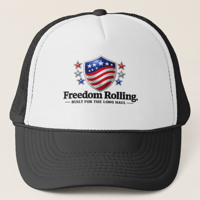 Freedom Rolling Patriotic Shield Logo | American F Trucker Hat (Front)