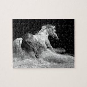 Freedom - Running Horse Black White Jigsaw Puzzle