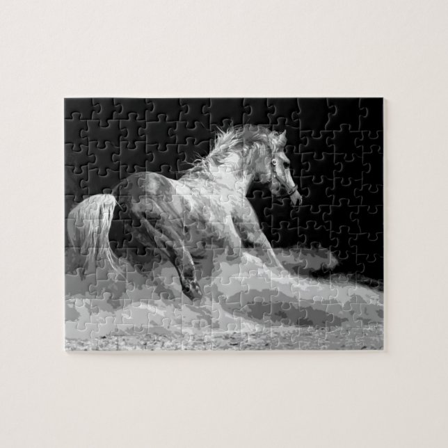 Freedom - Running Horse Black White Jigsaw Puzzle (Horizontal)