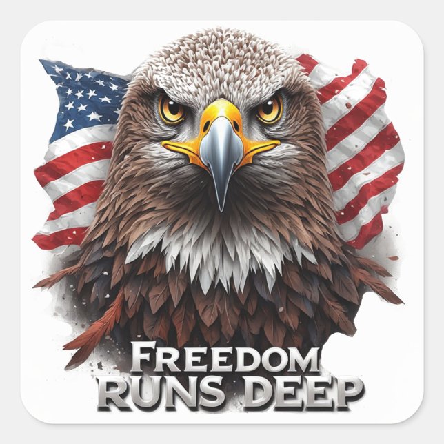 Freedom Runs Deep Patriotic USA Pride Decal Square Sticker (Front)