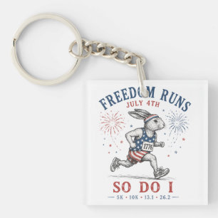 Freedom Runs July 4th Patriotic Rabbit Key Ring