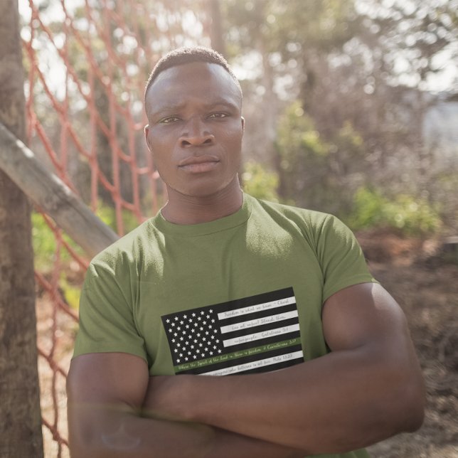 Freedom Scriptures Military Green Line Flag T-Shirt (Creator Uploaded)