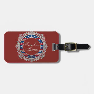 Freedom Shines Red Americana Vintage Silver Gilded Luggage Tag