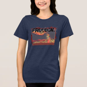 Freedom T-Shirt - girl with flag a flutter Tri-Blend Shirt