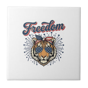Freedom Tiger Patriotic Vintage Engraving Shirt_1 Ceramic Tile