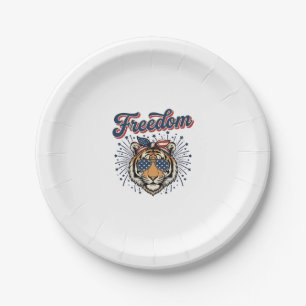 Freedom Tiger Patriotic Vintage Engraving Shirt_1 Paper Plate