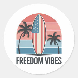 Freedom Vibes 4th of July Patriotic Summer Classic Round Sticker